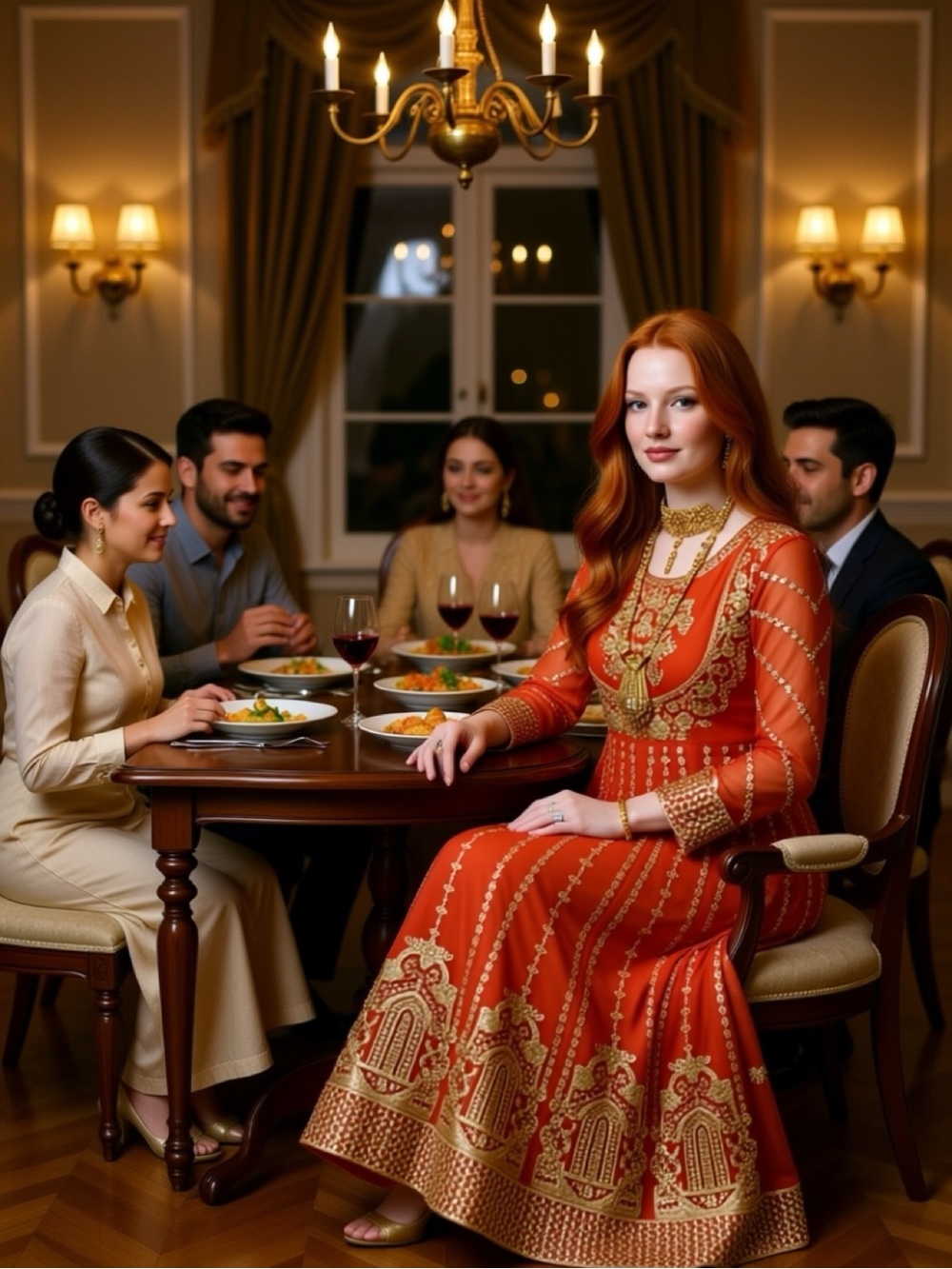 Elegant Burnt Orange and Gold Embroidered Dress